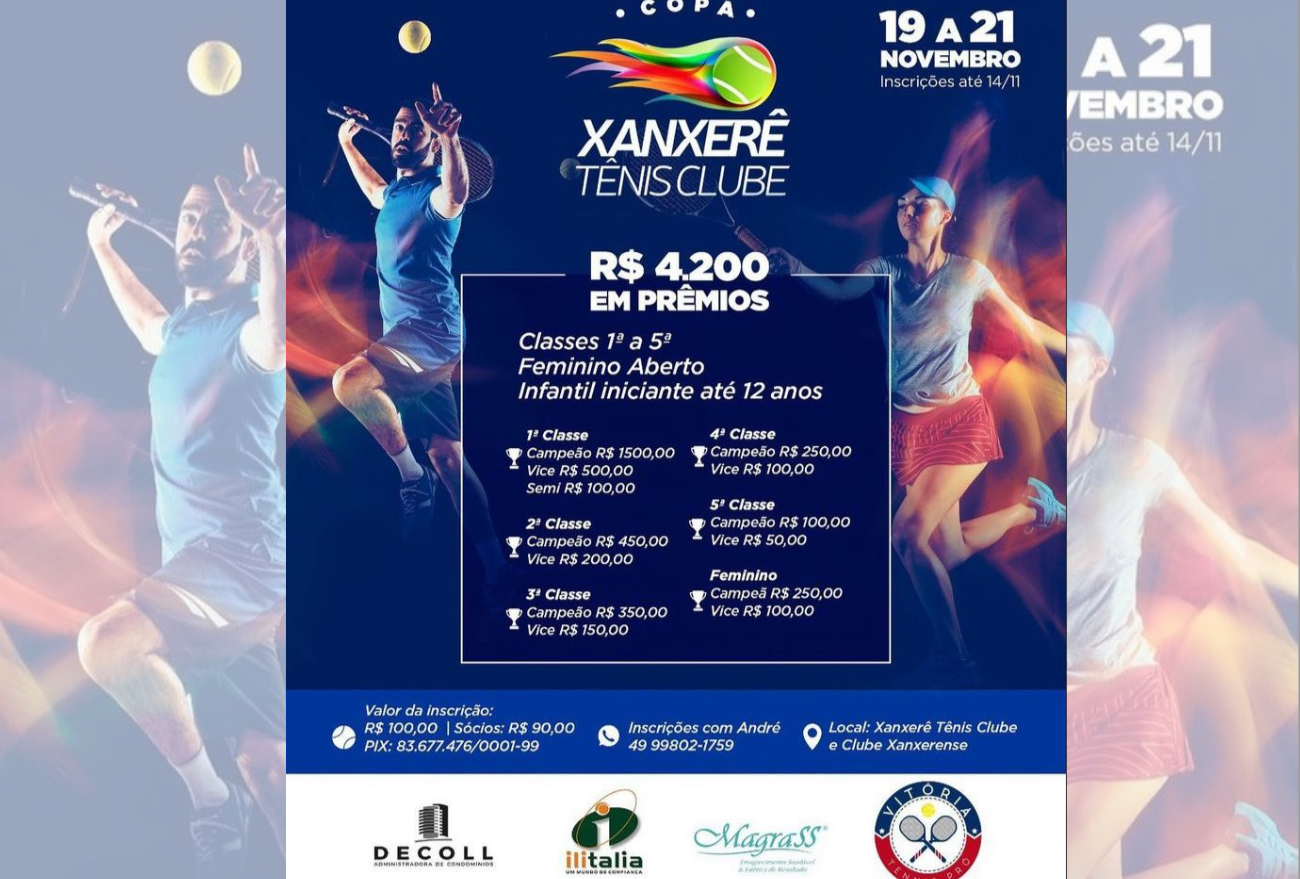 Primeira edição da Copa Xanxerê Tênis Clube ocorre em novembro
