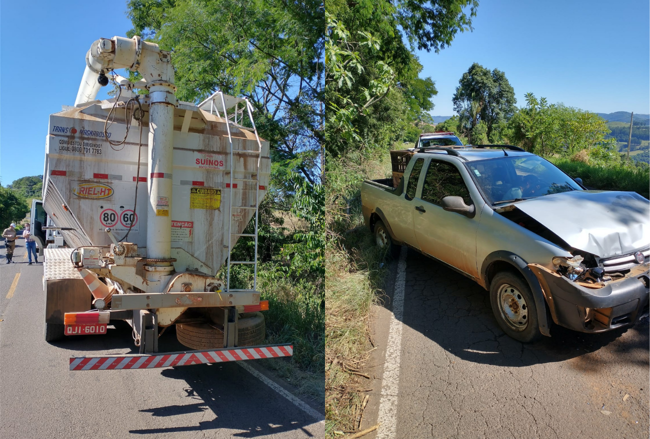 Caminhão e carro colidem na SC-155, em Xavantina