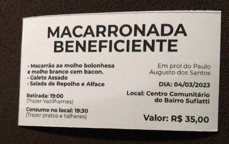 Família organiza macarronada beneficente para vítima do acidente na BR-282