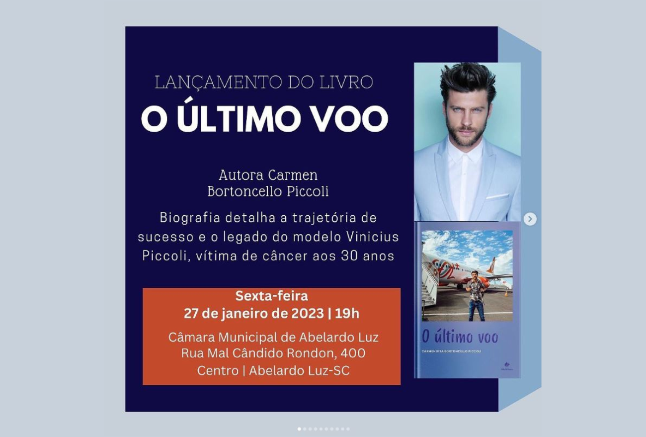 Livro detalha a trajetória de sucesso e o legado do modelo Vinicius Piccoli, vítima de câncer aos 30 anos