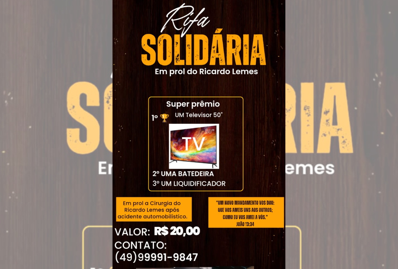 Amigos promovem Rifa Solidária em prol de Ricardo Lemes