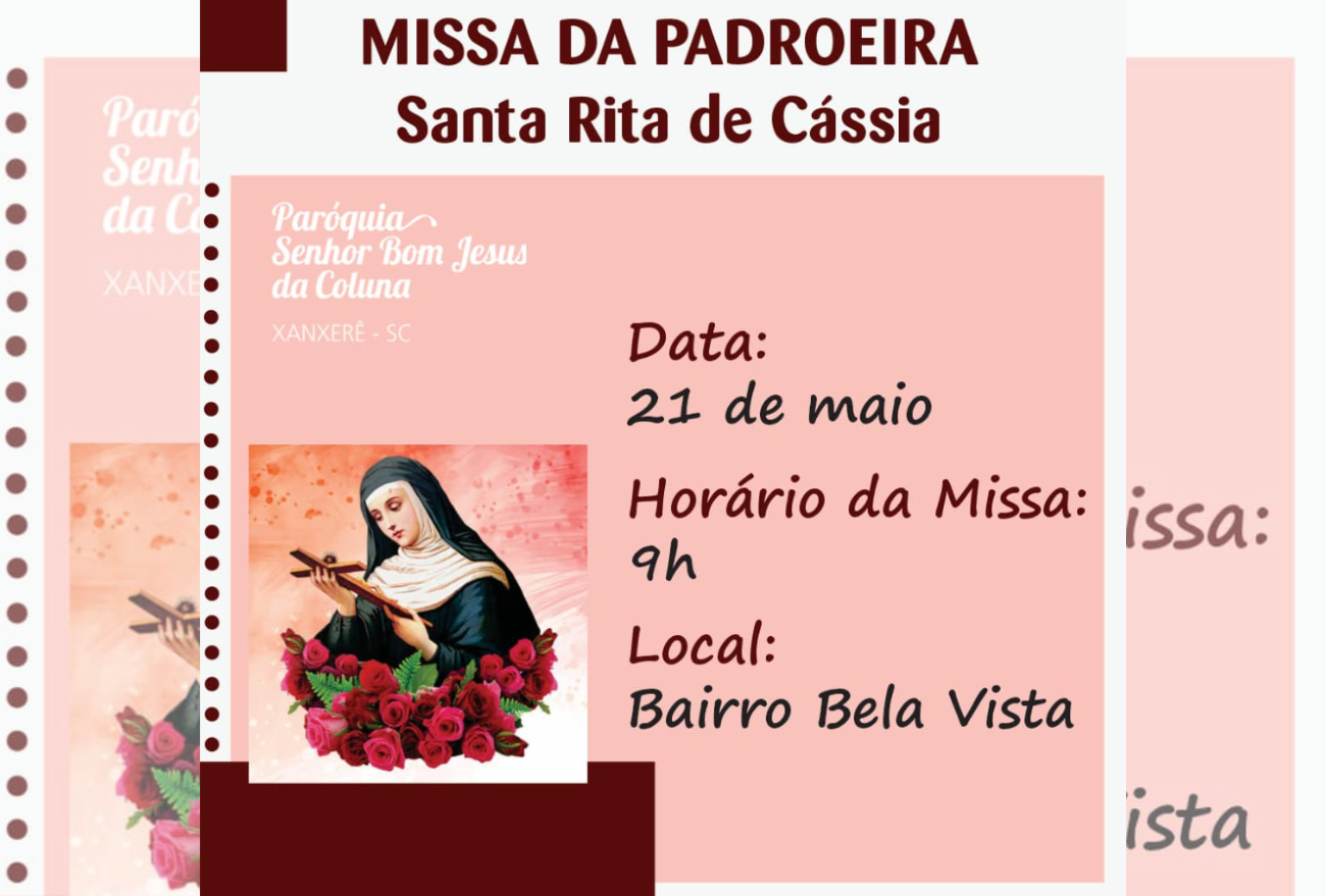 Missa da Padroeira Santa Rita de Cássia acontece neste final de semana, em Xanxerê