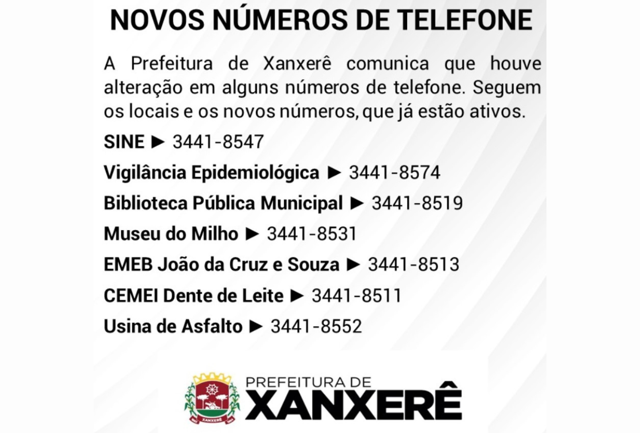 Prefeitura de Xanxerê comunica novos números de telefones