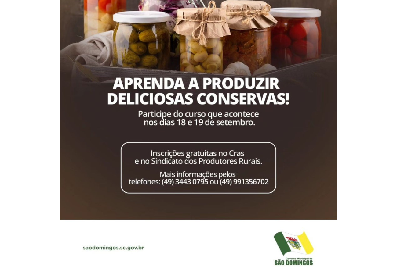 Município de São Domingos promove curso para produção de conservas