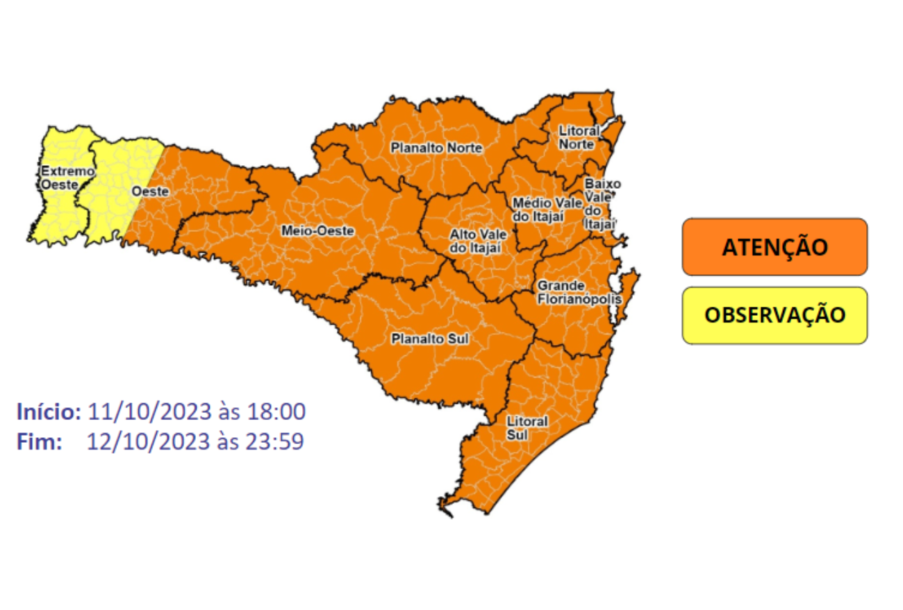 Atualização meteorológica da Defesa Civil SC alerta para próximos dias com chuvas volumas