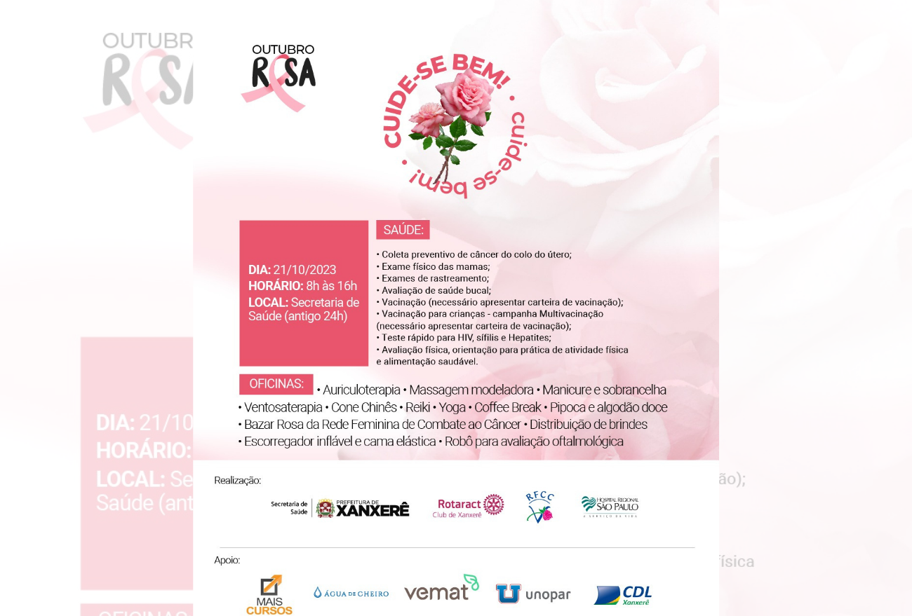 Outubro Rosa: Secretaria de Saúde e entidades promovem mais uma edição da campanha “Cuide-se Bem”