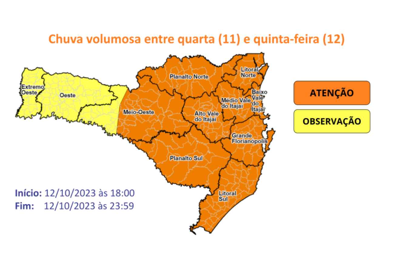 Defesa Civil SC divulga nota de Atenção Meteorológica para os próximos dias, confira