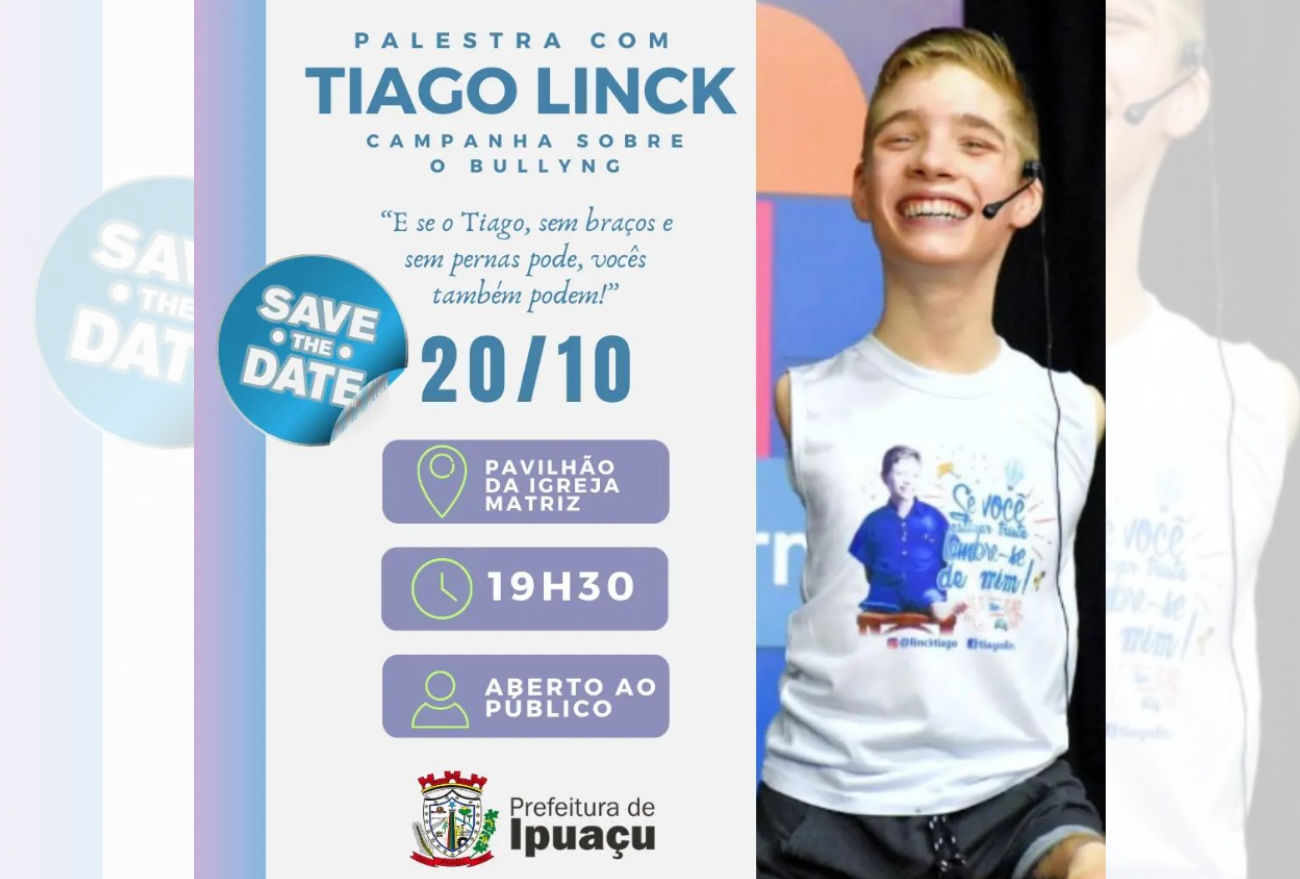 Palestra com Tiago Linck acontece na sexta-feira (20), em Ipuaçu